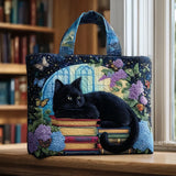 Bolsa Artesanal - Gato Negro sobre Libros (Clásica)