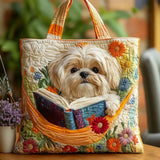 Bolsa Artesanal - Shih Tzu con Libros y Flores